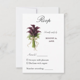 Burgundy Calla Lily Wedding Bouquet Ivory Ribbon RSVP Card