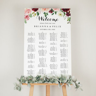 Burgundy Calligraphy Alphabetical Seating Chart