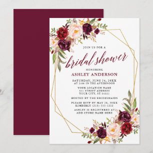 Burgundy Calligraphy Geometric Bridal Shower Invitation