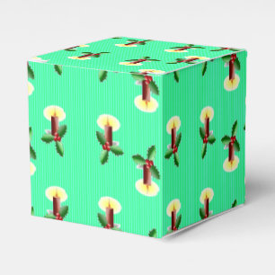 Burgundy candle with Xmas holly Favor Box