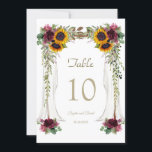 Burgundy Canopy Sunflowers Wedding Table Number<br><div class="desc">Charming Fall Floral Canopy Wedding design featuring watercolor wood canopy with sunflowers bouquets,  burgundy roses and greenery. Use Personalize tool to add your info. For matching items,  please,  visit my Canopy Botanical Wedding Collection.</div>