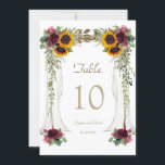 Burgundy Canopy Sunflowers Wedding Table Number<br><div class="desc">Charming Fall Floral Canopy Wedding design featuring watercolor wood canopy with sunflowers bouquets,  burgundy roses and greenery. Use Personalize tool to add your info. For matching items,  please,  visit my Canopy Botanical Wedding Collection.</div>
