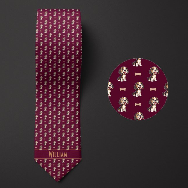 Burgundy Cartoon Beagle Tie (Creator Uploaded)