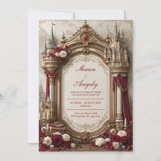Burgundy Castle Fairytale Wedding Invitation (Front)