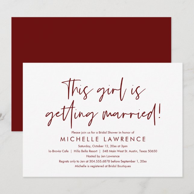 Burgundy Casual and Fun, Bridal Shower Party Invitation (Front/Back)