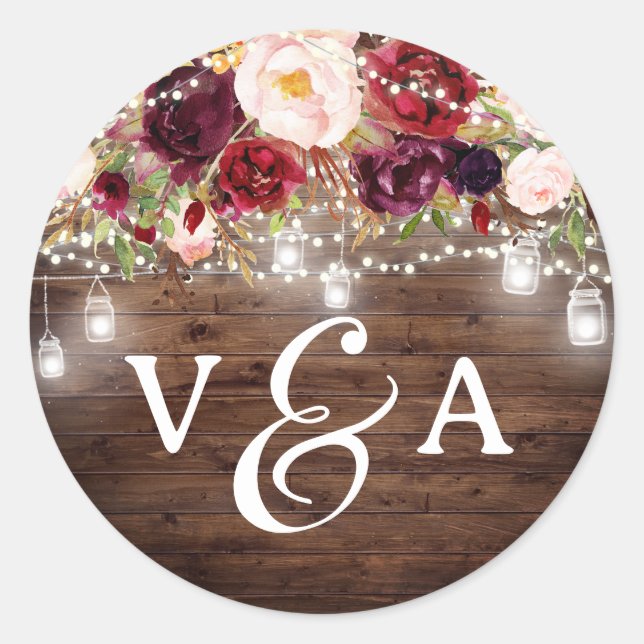 Burgundy Chaîne Lights Monogram Sticker Mariage (Devant)