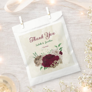 Burgundy champagne flowers wedding  favour bag