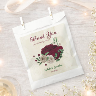 Burgundy champagne flowers wedding favour bag