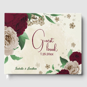 Burgundy champagne flowers wedding  guest book