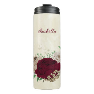 Burgundy champagne flowers wedding thermal tumbler