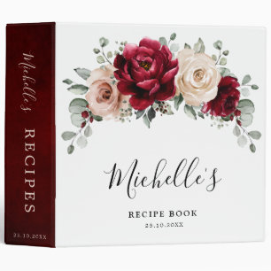 Burgundy Champagne Ivory Bridal Shower Recipe Binder