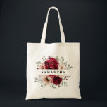 Burgundy Champagne Ivory Mauve Bridesmaids gift Tote Bag<br><div class="desc">Elegant Burgundy Red,  Champagne ivory earthy floral theme wedding bridesmaids gift tote bag  featuring elegant bouquet of Burgundy,  champagne ivory colour roses peonies  and sage green eucalyptus leaves. Please contact me for any help in customization or if you need any other product with this design.</div>