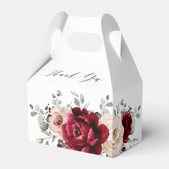 Burgundy Champagne Ivory Mauve Rose Bridal Shower Favor Box (Front Side)