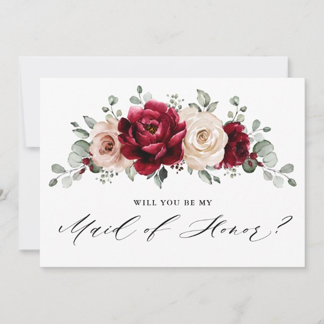 Burgundy Champagne Ivory Mauve Rose Maid of Honour Invitation (Front)
