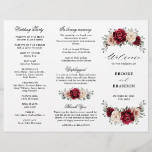 Burgundy Champagne Ivory Mauve Wedding Program