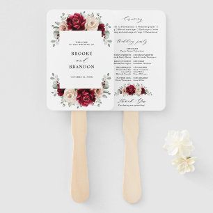Burgundy Champagne Ivory Mauve Wedding Program     Hand Fan