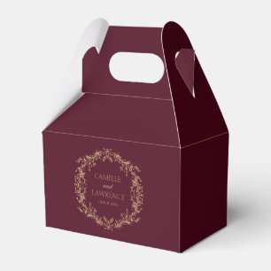Burgundy Champagne Toile Floral Frame Wedding Favor Box