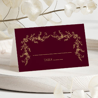 Burgundy Champagne Toile Floral Frame Wedding Place Card