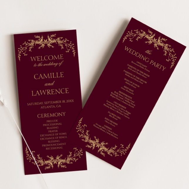 Burgundy Champagne Toile Floral Frame Wedding Program (Creator Uploaded)