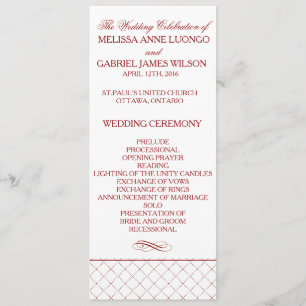 Burgundy Checked Pattern Wedding Ceremony Program