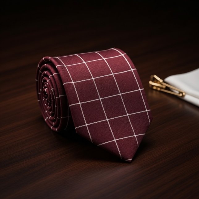 Burgundy Chequered Tie (Creator Uploaded)