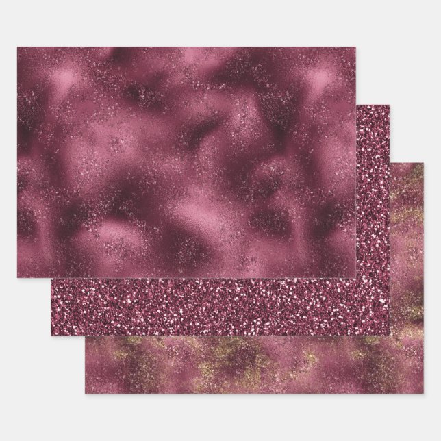 Burgundy Cherry Glitter Glitz       Wrapping Paper Sheet (Set)