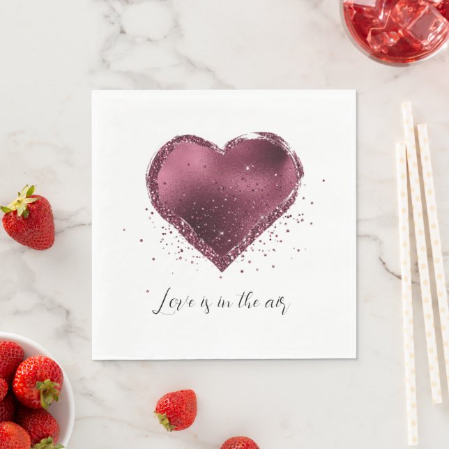 Burgundy Cherry Glitter Sparkle Heart Love  Napkin (Insitu)