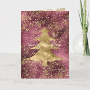 Burgundy Cherry Gold Glitter Christmas Tree       Card