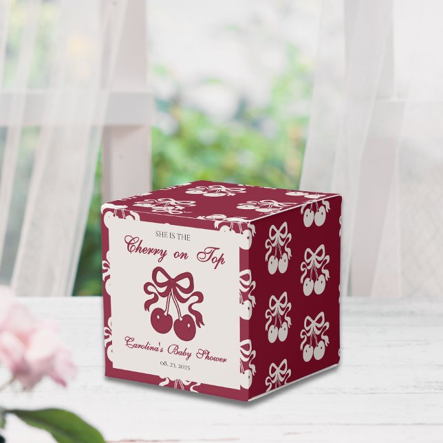 Burgundy Cherry on Top Baby shower  Favor Box (Creator Uploaded)