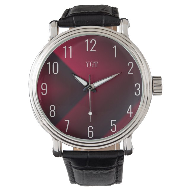 Burgundy Chevron Design Men's Watch (Front)