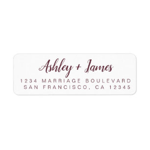 Burgundy Chic Script Wedding Return Address
