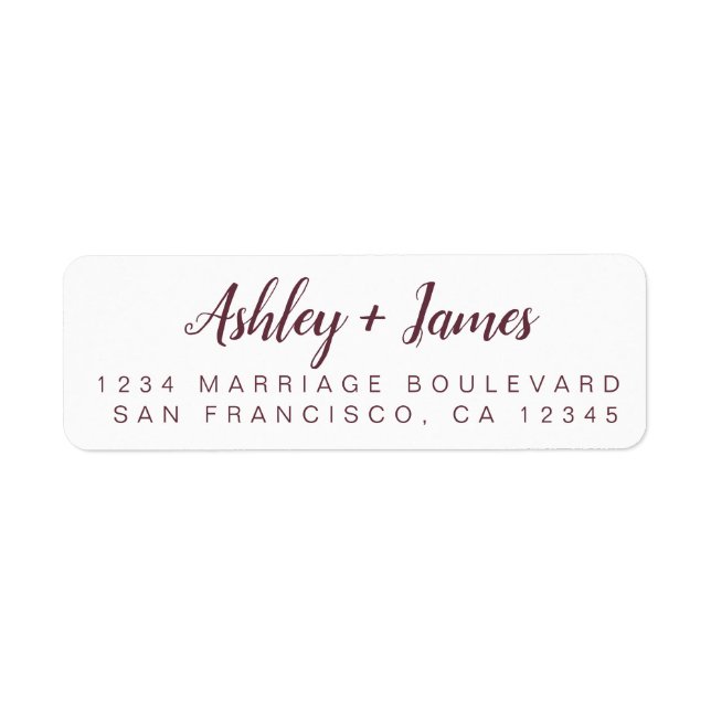 Burgundy Chic Script Wedding Return Address (Front)