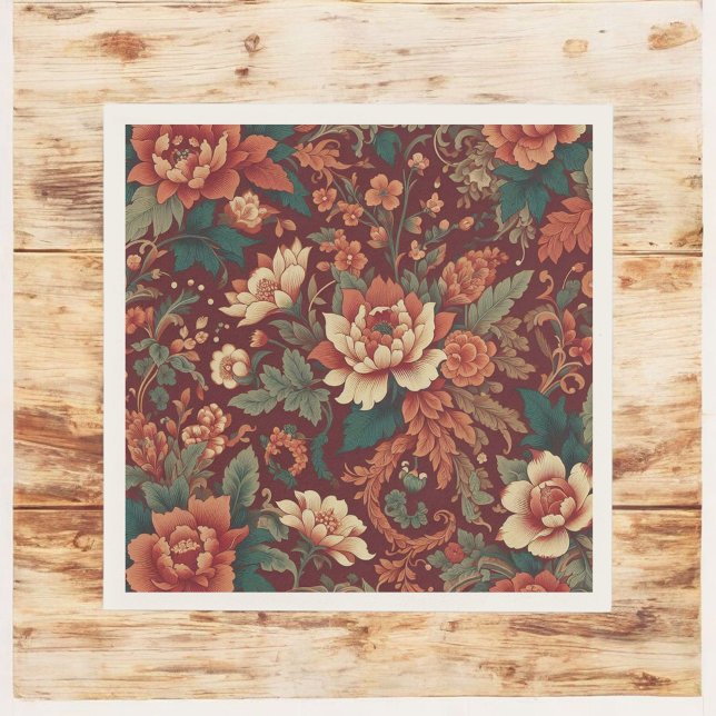 Burgundy Chinoiserie Antique Floral Vintage Summer Napkin (Creator Uploaded)