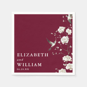 Burgundy Chinoiserie Floral Botanical Wedding Napkin