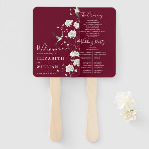 Burgundy Chinoiserie Floral Garden Wedding Program Hand Fan