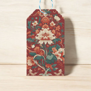 Burgundy Chinoiserie Grandmillenial Toile de Jouy  Gift Tags