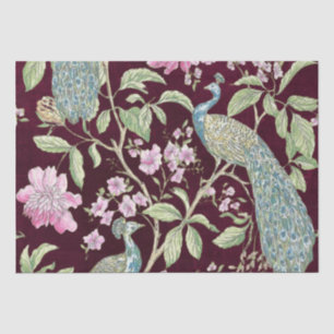Burgundy Chinoiserie peacock floral decoupage Tissue Paper