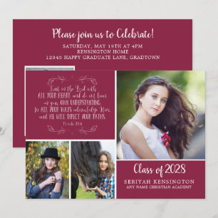 Burgundy Christian Graduation Bible Verse Photo Invitation