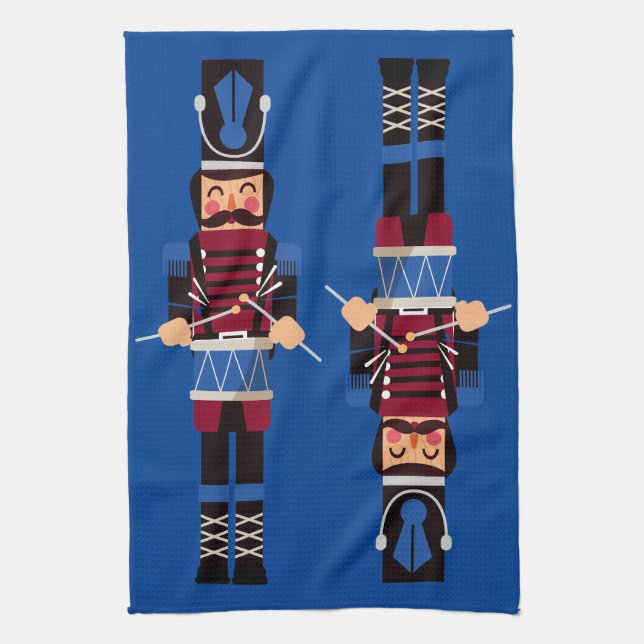 Burgundy Christmas Nutcracker Drummers Kitchen Towel (Vertical)