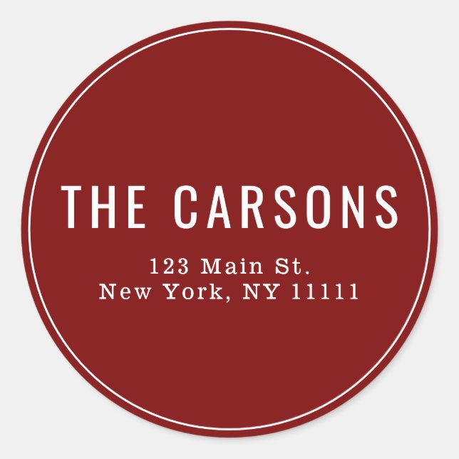 Burgundy Christmas Round Return Address Label (Front)