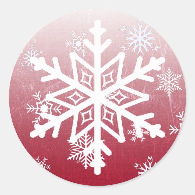 Burgundy Christmas Snowflakes Classic Round Sticker (Front)