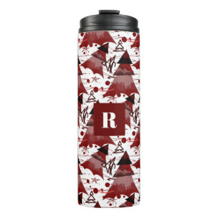 Burgundy Christmas Tree Pattern Monogrammed Thermal Tumbler