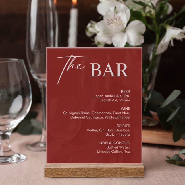 Burgundy Christmas Wedding Bar Acrylic Sign (Creator Uploaded)