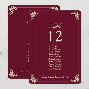 Burgundy Christmas Wedding Table Seating Chart