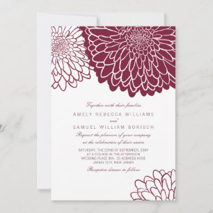 Burgundy Chrysanthemum Simple Stylish Wedding Invitation