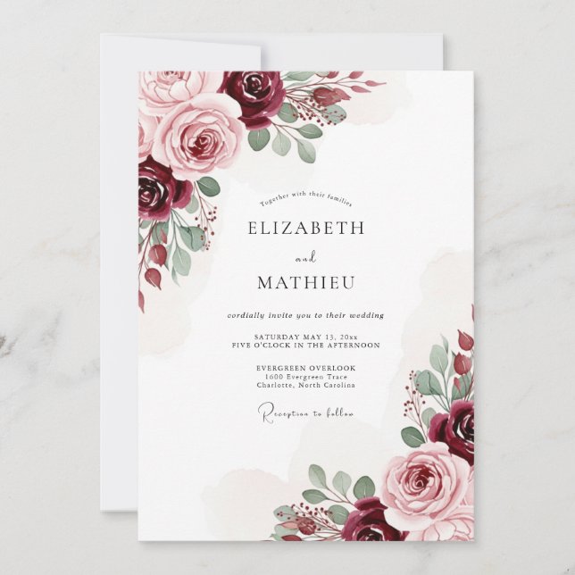 Burgundy Classic Botanical Wedding Invitation (Front)