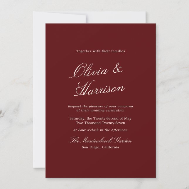 Burgundy Classic Calligraphy Old Money Invitation (Front)