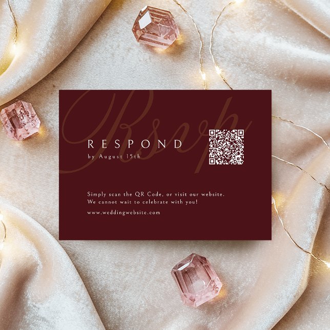 Burgundy Classic Elegance Wedding QR code  RSVP Card (Burgundy Classic Elegance Wedding QR code RSVP Card)