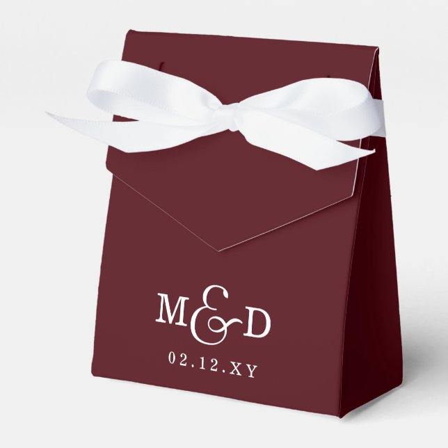 Burgundy Classic Modern Monogram Wedding Favor Box (Front Side)