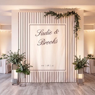 Burgundy Classic Pinstripe Wedding Backdrop Tapestry